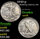 1943-p Walking Liberty Half Dollar 50c Grades Choice AU/BU Slider