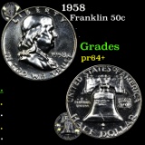 Proof 1958 Franklin Half Dollar 50c Grades Choice+ Proof