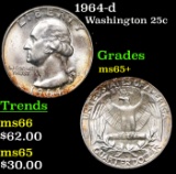 1964-d Washington Quarter 25c Grades GEM+ Unc
