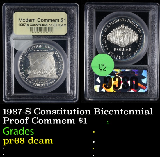 Proof 1987-S Constitution Bicentennial Modern Commem Dollar $1 Graded GEM++ Proof Deep Cameo By USCG