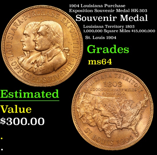 1904 Louisiana Purchase Exposition Souvenir Medal HK-303 Grades Choice Unc