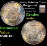 1885-p Rainbow Toned Morgan Dollar $1 Graded ms64+ By SEGS