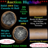 ***Auction Highlight*** Full Roll of Silver 1964 Canadian Dollar with Queen Elizabeth II, 20 Coins i
