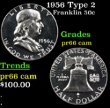 Proof 1956 Type 2 Franklin Half Dollar 50c Grades GEM+ Proof Cameo