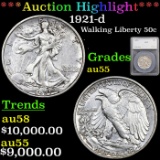 ***Auction Highlight*** 1921-d Walking Liberty Half Dollar 50c Graded au55 By SEGS (fc)