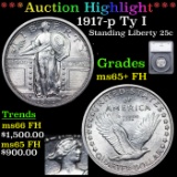 ***Auction Highlight*** 1917-p Ty I Standing Liberty Quarter 25c Graded ms65+ FH By SEGS