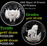 Proof 1968 Niger 10 Francs Grades GEM++ Proof Deep Cameo