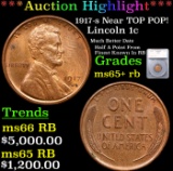 ***Auction Highlight*** 1917-s Lincoln Cent Near TOP POP! 1c Graded ms65+ rb By SEGS