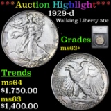 ***Auction Highlight*** 1929-d Walking Liberty Half Dollar 50c Graded ms63+ By SEGS (fc)