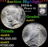 ***Auction Highlight*** 1924-s Peace Dollar $1 Graded Select+ Unc By USCG (fc)