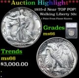 ***Auction Highlight*** 1935-d Walking Liberty Half Dollar Near TOP POP! 50c Graded ms66 By SEGS