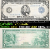 1914 $5 Large Size Blue Seal Federal Reserve Note, Chicago, IL  7-G Grades xf details