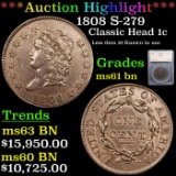 ***Auction Highlight*** 1808 Classic Head Large Cent S-279 1c Graded ms61 bn By SEGS (fc)