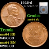 1926-d Lincoln Cent 1c Graded ms64 rb By SEGS