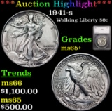 ***Auction Highlight*** 1941-s Walking Liberty Half Dollar 50c Graded ms65+ By SEGS