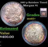 1887-p Rainbow Toned Morgan Dollar $1 Graded ms65+ By SEGS