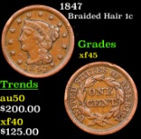 1847 Braided Hair Large Cent 1c Grades xf+