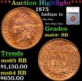 ***Auction Highlight*** 1875 Indian Cent 1c Graded ms64+ RB By SEGS