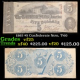 1863 $5 Confederate Note, T-60 Grades vf+
