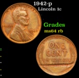 1942-p Lincoln Cent 1c Grades Choice Unc RB