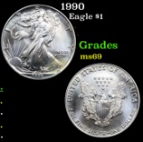 1990 Silver Eagle Dollar $1 Grades ms69