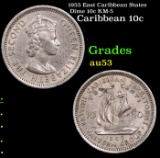 1955 East Caribbean States Dime 10c KM-5 Grades Select AU