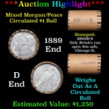 ***Auction Highlight*** Brinks Shotgun Mixed Morgan/Peace Circ silver dollar roll, 20 coin 1889 & 'D