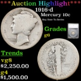 ***Auction Highlight*** 1916-d Mercury Dime 10c Graded g6 By SEGS (fc)