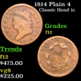 1814 Plain 4 Classic Head Large Cent 1c Grades f, fine
