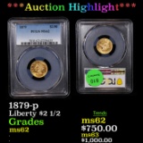 ***Auction Highlight*** PCGS 1879-p Gold Liberty Quarter Eagle $2 1/2 Graded ms62 By PCGS (fc)