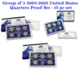 Group of 3 2003-2005 United States Quarters Proof Set - 15 pc set
