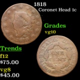 1818 Coronet Head Large Cent 1c Grades vg+