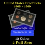 Group of 2 United States Mint Proof Sets 1968-1969 10 coins