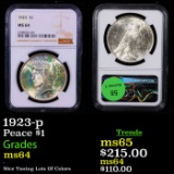 NGC 1923-p Peace Dollar Colorully Toned $1 Graded ms64 By NGC