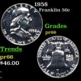 Proof 1958 Franklin Half Dollar 50c Grades GEM+ Proof