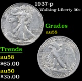 1937-p Walking Liberty Half Dollar 50c Grades Choice AU
