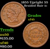 1855 Upright 55 Braided Hair Large Cent 1c Grades xf+