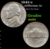 1942-s Jefferson Nickel 5c Grades Choice Unc