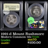 1991-d Mount Rushmore Modern Commem Half Dollar 50c Graded ms69+ By USCG