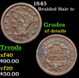 1845 Braided Hair Large Cent 1c Grades xf details