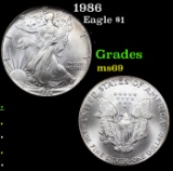 1986 Silver Eagle Dollar $1 Grades ms69