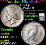 ***Auction Highlight*** 1921-p Peace Dollar $1 Graded ms64+ By SEGS