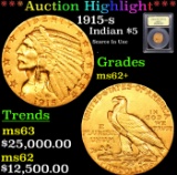 ***Auction Highlight*** 1915-s Gold Indian Half Eagle $5 Graded Select Unc By USCG (fc)