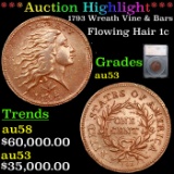 ***Auction Highlight*** 1793 Wreath Vine & Bars Flowing Hair large cent 1c Graded au53 By SEGS (fc)