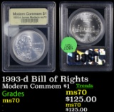 1993-d Bill of Rights Modern Commem Dollar $1 Graded ms70, Perfection By USCG