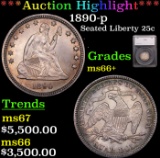 ***Auction Highlight*** 1890-p Seated Liberty Quarter 25c Graded ms66+ By SEGS