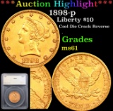 ***Auction Highlight*** 1898-p Gold Liberty Eagle $10 Graded ms61 By SEGS (fc)