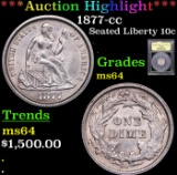 ***Auction Highlight*** 1877-cc Seated Liberty Dime 10c Graded Choice Unc By USCG