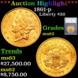 ***Auction Highlight*** 1861-p Gold Liberty Double Eagle $20 Graded ms62 By SEGS (fc)