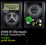 Proof 1988-S Olympic Modern Commem Dollar $1 Graded GEM++ Proof Deep Cameo By USCG